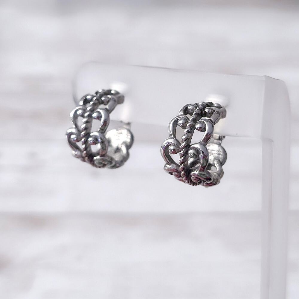 Vintage Avon Clip On Earrings French Filigree Hoop Silver Tone